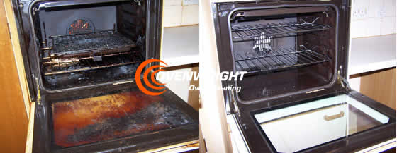 very dirty oven before and after